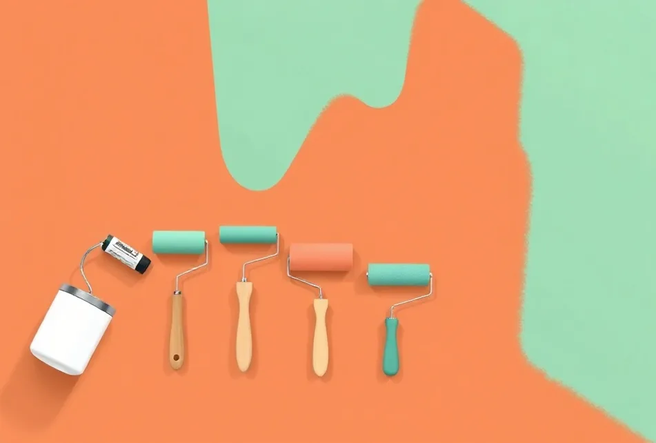 Outils de peinture disposés dans l'ordre des étapes du chantier