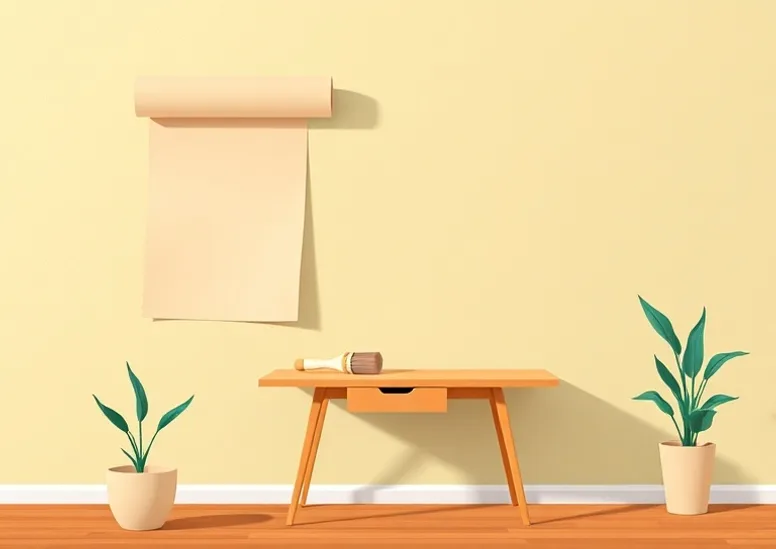Pose de papier peint, rouleau et brosse à maroufler